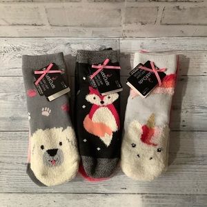 CUDDL DUDS 3 Sets of 2 Packs 6 Pairs Girls Slipper Socks